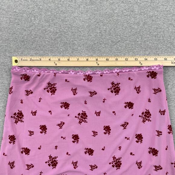 Love, Fire Floral Mesh Lace Trim Skirt Womens XL Pink Pull-On Coquette Feminine - Picture 4 of 13